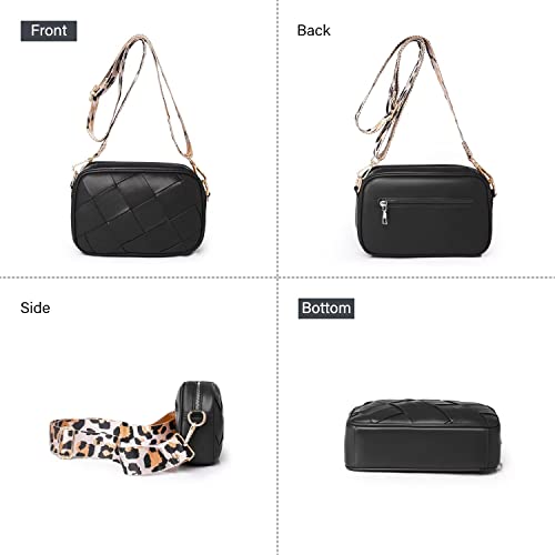 Auyoco Small Woven Crossbody Bag For Women, Wide Guitar Strap Purse Vegan Leather Shoulder Handbag Cell Phone Bags #TOP4