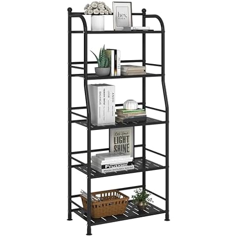 FKUO 5 Tier Metal Shelf Storage Shelves Living Room Bookshelf Bathroom Corner Storage Rack for Kitchen,Indoor Plant Stand (Matte Black, 5 Tier) Cover