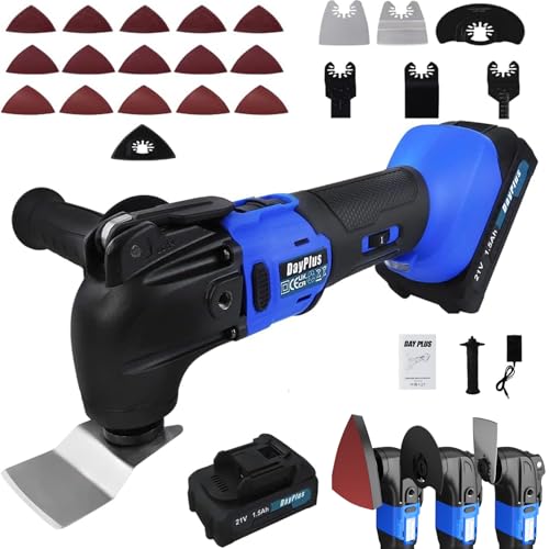 Image of Oscillating Multi Tool, Cordless Multi Tool with Battery and Charger, 300W 20000 RPM Brushless 21V Electric Oscillating SawTool Kit 6 Variable Speeds, 4°Oscillation Angle, for Cutting, Sanding,Blue