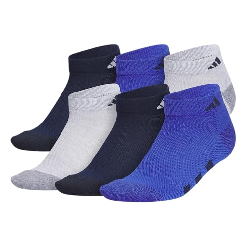 adidas Calcetines deportivos acolchados de corte bajo (6 pares) para niños, niños y niñas debajo del tobillo, tela duradera Calcetín de corte bajoNiños, Cool Light Heather/Collegiate Navy/Semi Lucid
