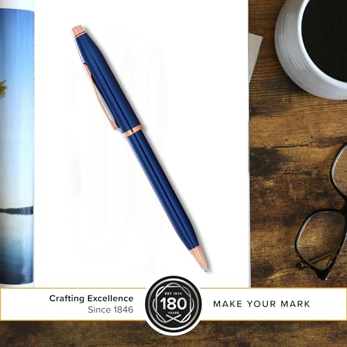 Image of Cross Century II Translucent Cobalt Blue & Rose Gold Refillable Ballpoint Pen - Medium Point, Black Ink, Presented in a Luxury Gift Box