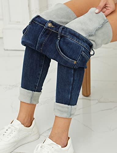 Yehopere Damen-Jeans für Winter - Gefütterte Hose Mit Fleece, Körperbetonte Passform im Slim-Fit-Stil, Warme Skinny-Jeans Mit Hoher Taille, 3X-Groß