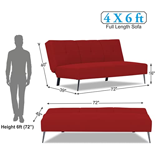 Image of Adorn India Xander 3 Seater Sofa Cum Bed (Red) (3 Year Warranty)