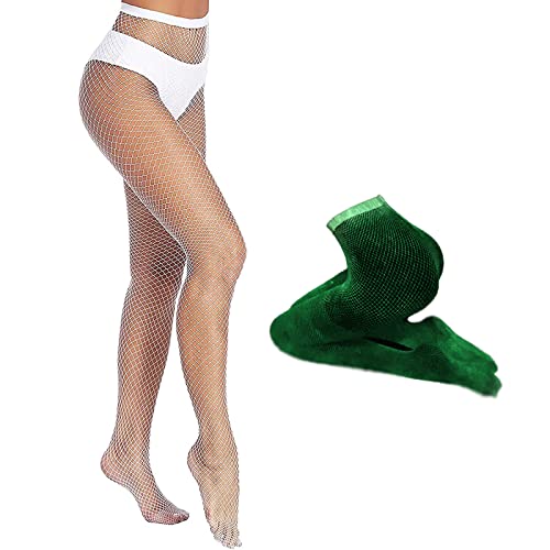 Image of KCTRFSJ Women Sexy Luminous Green Hollow Fishnets Stockings,Glow in the Dark Reflective Fun High Waist Fishnet legging Tights