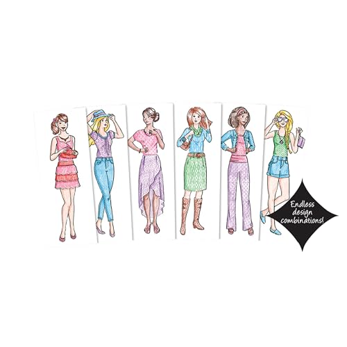 Image of Fashion Plates Classic - Girls Fashion, Mix-and-Match Drawing Kit, Arts and Crafts, Coloring, Art Supplies, Craft Supplies, Stencils, Crayons Included, Create Your Own Designs, Ages 6+
