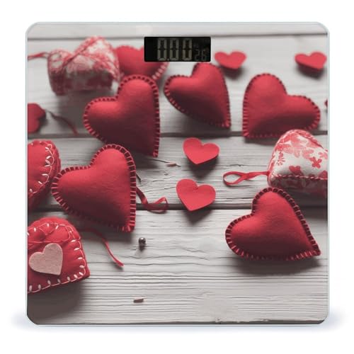 Báscula de baño digital artesanal con corazones rojos miniatura 1