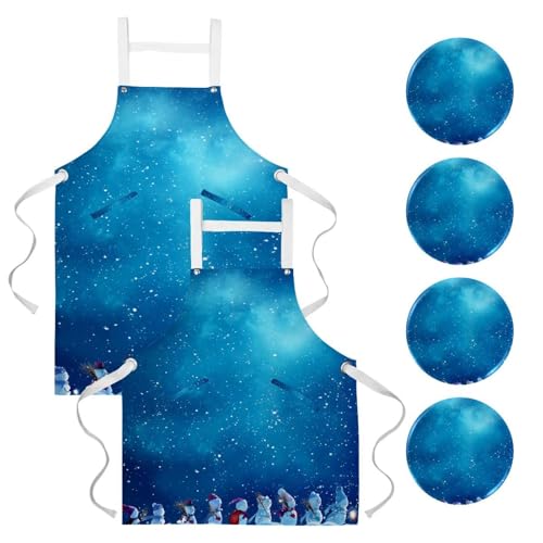 Tabliers de cuisine (lot de 2) motif bonhommes de neige pour fêter Noël en famille