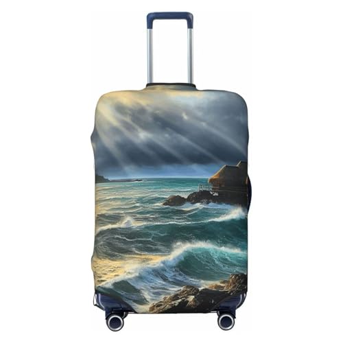 Travel Luggage Cover Seascape Painting Suitcase Protector Elastic Washable Stretch Suitcase Protector Anti-Scratch Travel Suitcase Cover Fit 18-32 Inch Luggage