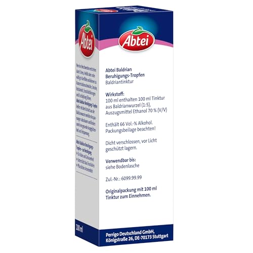 Abtei Baldrian Beruhigungstropfen - pflanzliches Beruhigungsmittel aus der Baldrianwurzel - beruhigt und entspannt die Nerven und unterstützt das Einschlafen - vegan - 1 x 100 ml