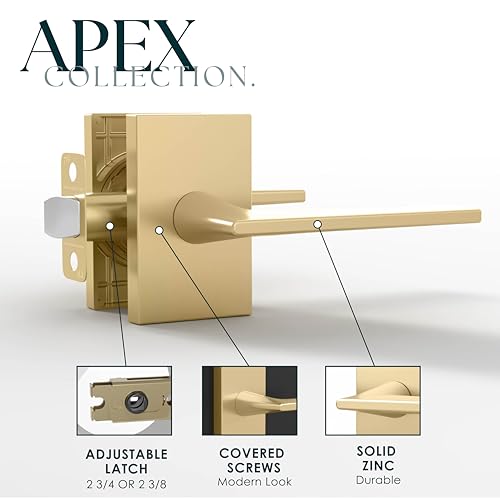 Mega Handles Apex Passage Door Handle - 1 Pack Reversible Gold Door Handle, Heavy Duty No Lock Door Handles Interior for Closet & Hallway, Fits All Standard Door Sizes - Satin Brass by Mega Handles - Used condition - Image 4