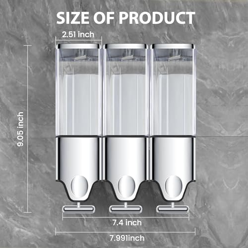 Ehoria B2 3-In-1 Quadrate Dispensers For The Shower,Shower Soap Dispenser,Conditioner Dispenser, Shampoo Dispenser,No Drilled Wall Mounted Distributor,Hotel,Bathroom,Home thumb #2