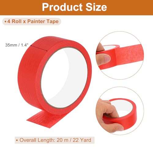 Image of PATIKIL Masking Tape 1.4 Inch Wide, 4 Roll 22 Yard Painters Tape Bulk No Residue Craft Tape for Wall Painting Labeling Car Painting Home DIY Flower Crafts Decoration, Red