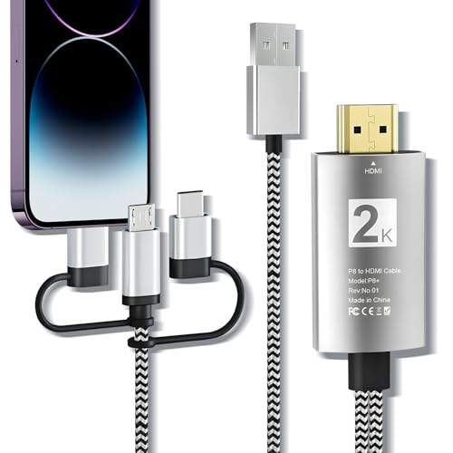 Topamz Phone HDMIϊP[u y2025fz 3in1 [dΉ Phone/Type C/Micro USB to HDMI X}[gtH/^ub 2MڑP[u AVϊA_v^ [dȂĐ AV/TV ȒP