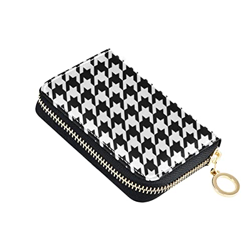 OTVEE Black White Goose Foot RFID Credit Card Holder Case, Microfiber Leather Zipper Card Wallet for Women