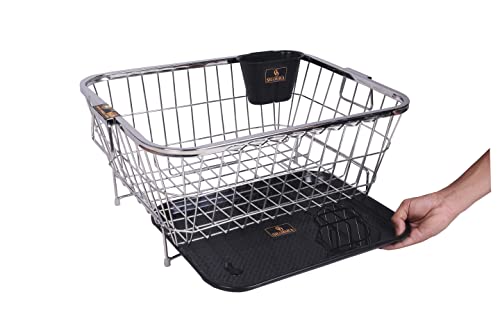 Image of SHAMSHA Stainless Steel Dish Drainer Basket Rack for Kitchen Utensils /Plates with Water Storing Tray Size 53x42x24 cm (LxBxH)