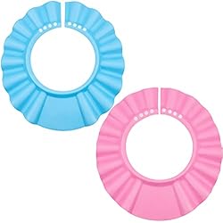 2 protectores ajustables para los ojos y las orejas, azul + rosa, champú suave para niños pequeños y adultos, gorro de ducha infantil, gorro de champú para bebé, ayuda para lavar el cabello sin