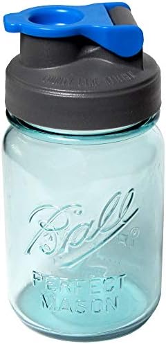 County Line Kitchen Classic Blue Glass Mason Jar Drinking Bottle with Durable, Convenient Flip Cap Lid, Drinking or Storage Container, Leakproof