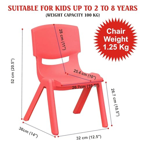 Image of Plastic Strong and Durable Kids Chair for Studying Dining Home Virgin Material Kids Chairs with Backrest for 2 to 5 Years | Sustain Upto 100 KG (Red)