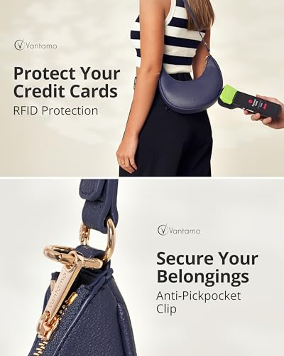 Image of Vantamo Crescent Bags For Women with RFID Protection, Half Moon Clutch Purses for Women with Anti-Theft Clip for Extra Safety