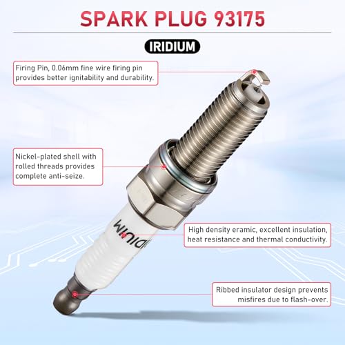 Image of 93175 Iridium Spark Plugs 6 Pack Compatible with Jeep Grand Cherokee Wrangler Compatible with Honda Odyssey Pilot Accord Santa Fe Ram 1500 RDX 3.0L 3.5L 3.6L V6 Engine for LKR7DIX11S