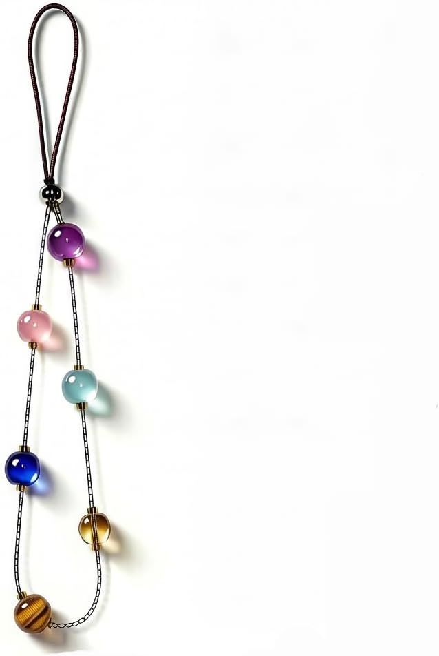 Natural Multi-Gemstone Crystal Phone Charm, Colorful Beaded Mobile Strap with Purple Pink Blue Yellow Brown Stones