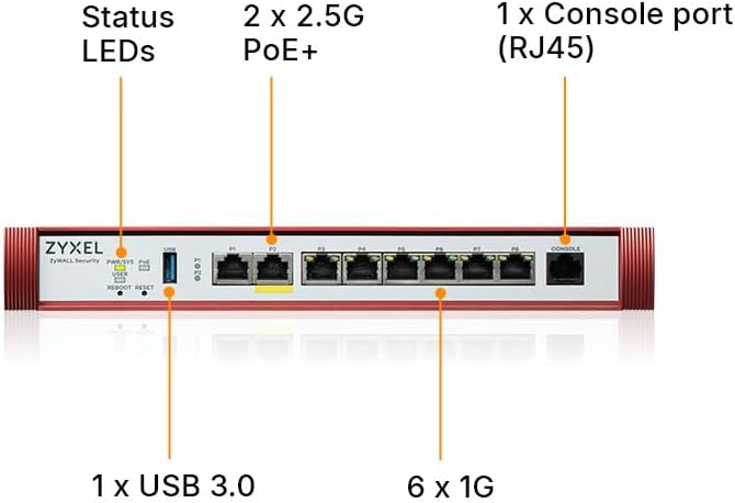 Zyxel USGFLEX200HP Cyber Security Firewall | 6.5 Gbps, Up to 100 Users | Hardware Only | 6X Gigabit + 2X 2.5G Ports (1x PoE+) | VPN, IPS Anti-Malware | Nebula | Fanless | Rack-Mountable