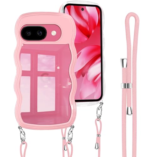 Google Pixel 9a 用 ケース クリア ショルダー Pixel 9a 用 カバー 透明 波状フレーム 首掛け 肩がけ 斜めかけ 紐付き ストラップ付き TPU 韓国 かわいい 可愛い 薄型 軽量 耐衝撃 バンパー グーグル ピクセル9a 用 ス