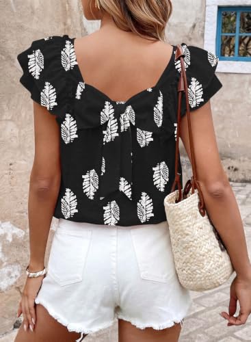 Image of Falechay Womens Bow Tie Back Tops Round Neck Ruffle Short Sleeve Shirts Cute Babydoll Chiffon Tee Women Summer Trendy Tunic