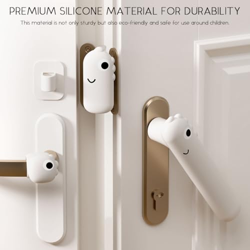 Image of SNOWIE SOFT Silicone Lever Handle Knob Cover Door Cushion Guard Set of 3 Pcs Door Stopper Childproof Finger Pinch Guards Universal Childproof Guards,White