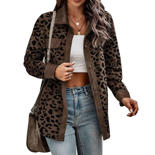 Shackets for Women Casual Leopard Print Button Down Long Sleeve Shirt Lightweight Fall Jacket Casual Fashion Coat