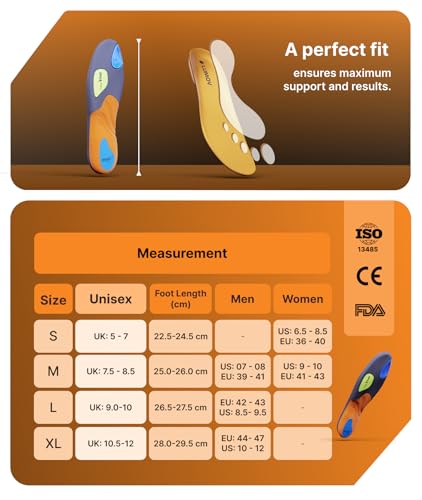 Image of Orthotic Insoles for Men & Women, Orange Nylon 5-Layer Poron, Gel & TPU Cushioning | Arch Support for Flat Feet, Plantar Fasciitis & Heel Spurs | Shock Absorbing, Trimmable | Pack of 2, Size XL