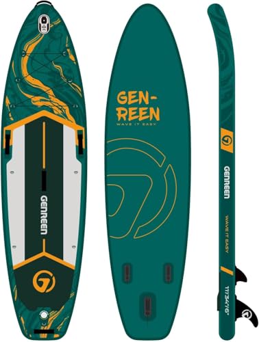 GENREEN Inflatable Stand-Up Paddle Boards, 11' x 33" Extra Wide Inflatable Paddle Board with SUP Accessories, Camera Bracket, Basic All-Around SUP board for All Skill Levels(Jungle Green W/Kayak Seat)