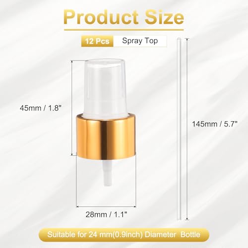 uxcell 12 Pcs Gold White Spray Top, 24/410 Fine Mist Sprayer Reusable Replacement Spray Bottle Pump Plastic Top for Cosmetic Perfume and Body Sprays Bottle2