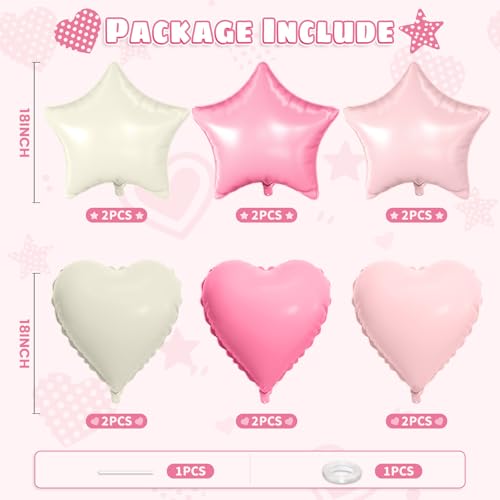 Pink Cream Heart Balloons, 12PCS Pink Cream Star Balloons, 18 Inch Heart Shaped Balloon and Star Foil Balloon for Baby Shower Girls Women Birthday Wedding Anniversary Graduation Party Decoration by FunHot - Used condition - Image 2