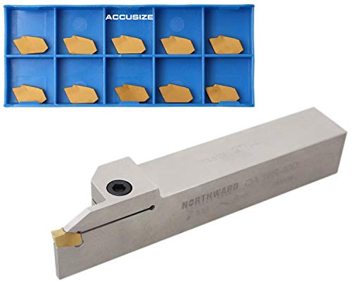 Accusize Industrial Tools 1'' Heavy Duty Indexable Grooving/Cut-Off Holder, Nickel Plated, with 11 Gtn-4 Tin Coated Carbide Insert, 2415-5036INS