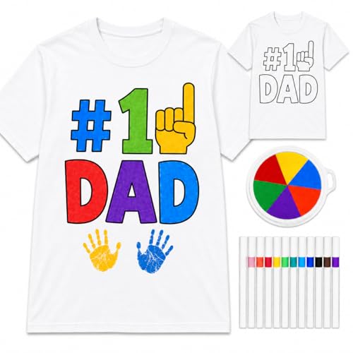 Cinrobiye Father's Day Handprint T Shirt Craft Kit, 3XL Best Dad Cotton Shirt with Fabric Markers and Ink Pad, Personalized DIY Shirt Keepsake Activity for Dad...