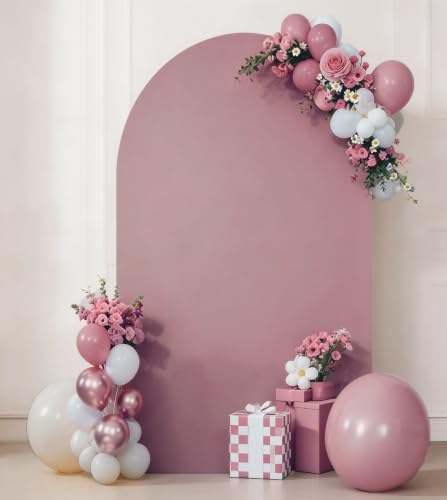 6 FT Dusty Rose Arch Backdrop Cover Spandex Mauve Wedding Arch Backdrop Covers for Party Birthday Bridal Shower Engagement Events Arched Arbor Photo Photography Background Decorations