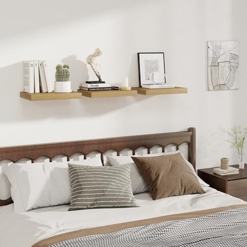 Image of Fun Memories 12 Inch Deep Floating Shelves, 16 x 12 Wooden Wall Shelves, Extra Deeper & Thicker Rustic Wall Mounted Storage Shelf for Fireplace, Living Room, Kitchen, Farmhouse, Oak - 2Pack