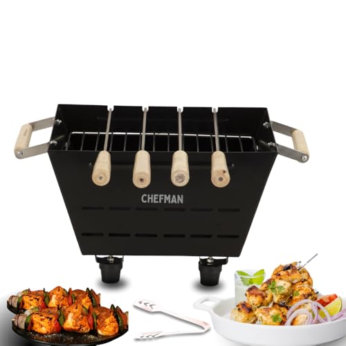 Chefman Small Charcoal Grill Barbeque with 4 Skewers, 1 Grill 1 Tong cooking/outdoor...