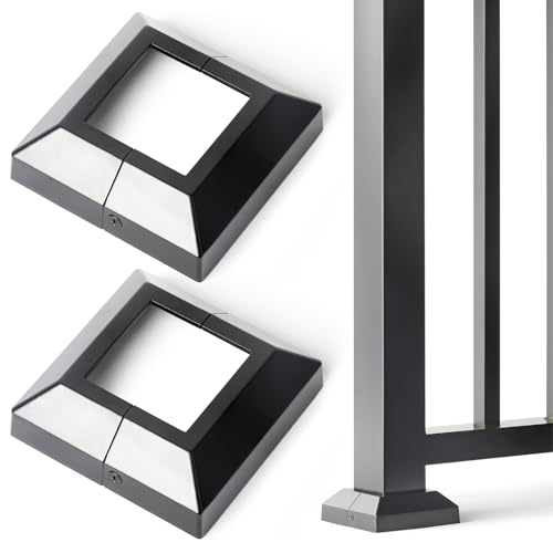 2Pack 2.5"×2.5" Deck Post Base Cover Decorative Aluminum, Split Post Cover Skirts Trim for Deck Railings丨Stairs Black
