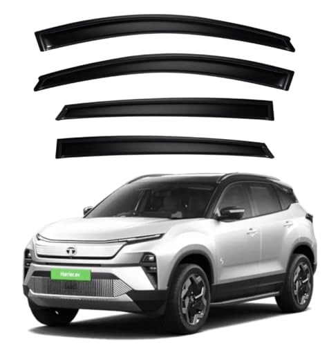 Image of Premium Smoke Car Door Visor Front+Rear Sun /Rain Guard Outside Mount Tape-On Window Visors Compatible with Tata Harrier EV (2025-2026)
