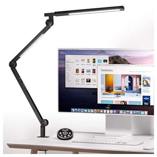 Desk Lamp with Clamp, Eye-Care Swing Arm Desk Lamp, Stepless Dimming & Adjustable Color Temperature Modern Architect Lamp with Memory & Timing Function for Study, Work, Home, Office, 10W