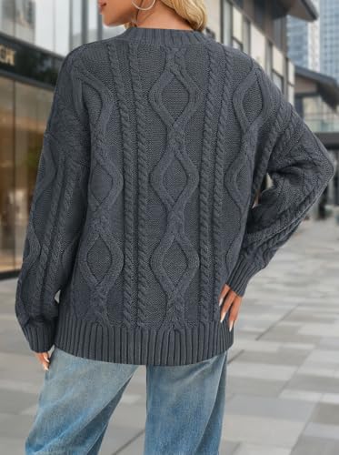 LaGracia Women’s Oversized Cable Knit Sweaters Long Sleeve Pullover Crew Neck Fall Winter Sweater Tops Dark Sage 2XL — view 3
