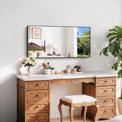 Image of COFENY Black Bathroom Mirror for Wall, 20x40 Inch Rectangle Mirror with Metal Frame, Modern Vanity Mirrors for Bathroom Living Room, Entryway Hangs Horizontal or Vertical