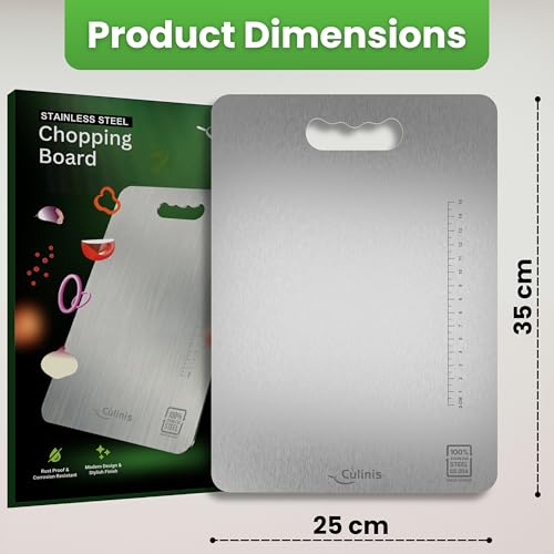 Image of Premium 304 SS Grade Stainless Steel Chopping Board Large 35x25 cm with Free Steel Finger Protector- Durable Rust-Resistant Cutting Board Steel, Heavy-Duty Fruits & Vegetable Cutting Board