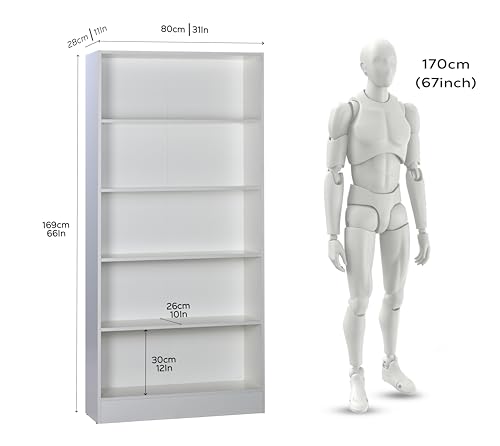 Image of DeckUp Muvo 5-Shelf Engineered Wood Book Shelf and Display Unit (White, Matte Finish)