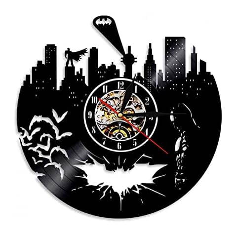 wszhh Adventure Movie Inspired Vinyl Wall Clock Gotham City Bat LP Wall Watch Retro Home Decor_Without LED Cover