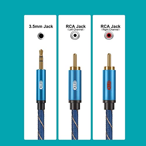 Image of EMK 3.5mm Aux to RCA Stereo Splitter Cable[Nylon Braided, Durable and Flexible] Audio Y Adapter Cable - Top Blue Series Tablet, Smartphone, Speaker Laptop (3.5mm Aux to RCA /1.2m)