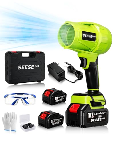 Seese Pro Blower, 980,000 RPM Cordless Leaf Blower with 1200g Thrust, 1200 CFM & 200 MPH Airflow, Ultra-Light Turbo Handheld Blower for Patio, Lawn, Snow, Leaves, Car Drying (2 * 10 Batteries Set)
