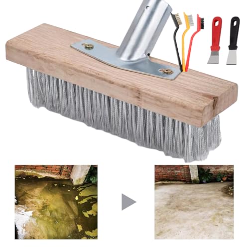 Escoba con cerdas rígidas, escoba para terraza, cepillo de escoba robusto de acero, escoba de terraza con soporte de metal resistente para terrazas, suelos de baldosas de hormigón